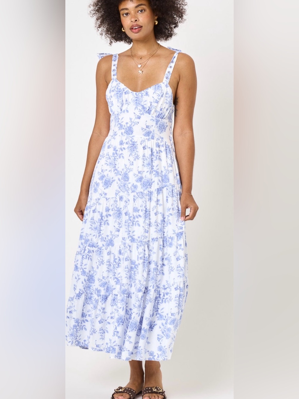 Trixxi White Maxi Dress with Light Blue Floral Print